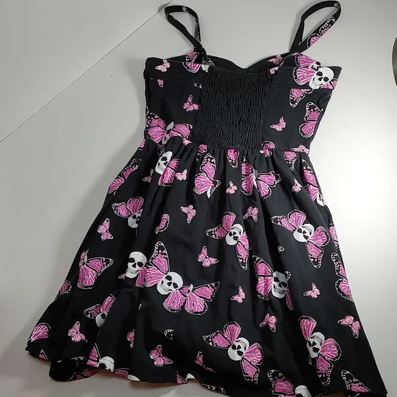 M VTG Jawbreaker Women's Sun Dress Pink Butterfly Skull Y2K 90s - Picture 5 of 12